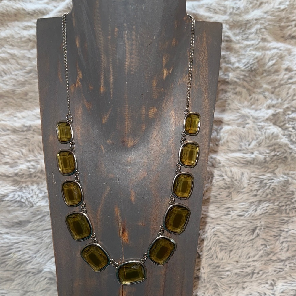 Banana Republic Olive / Yellow Necklace with Silver Chain